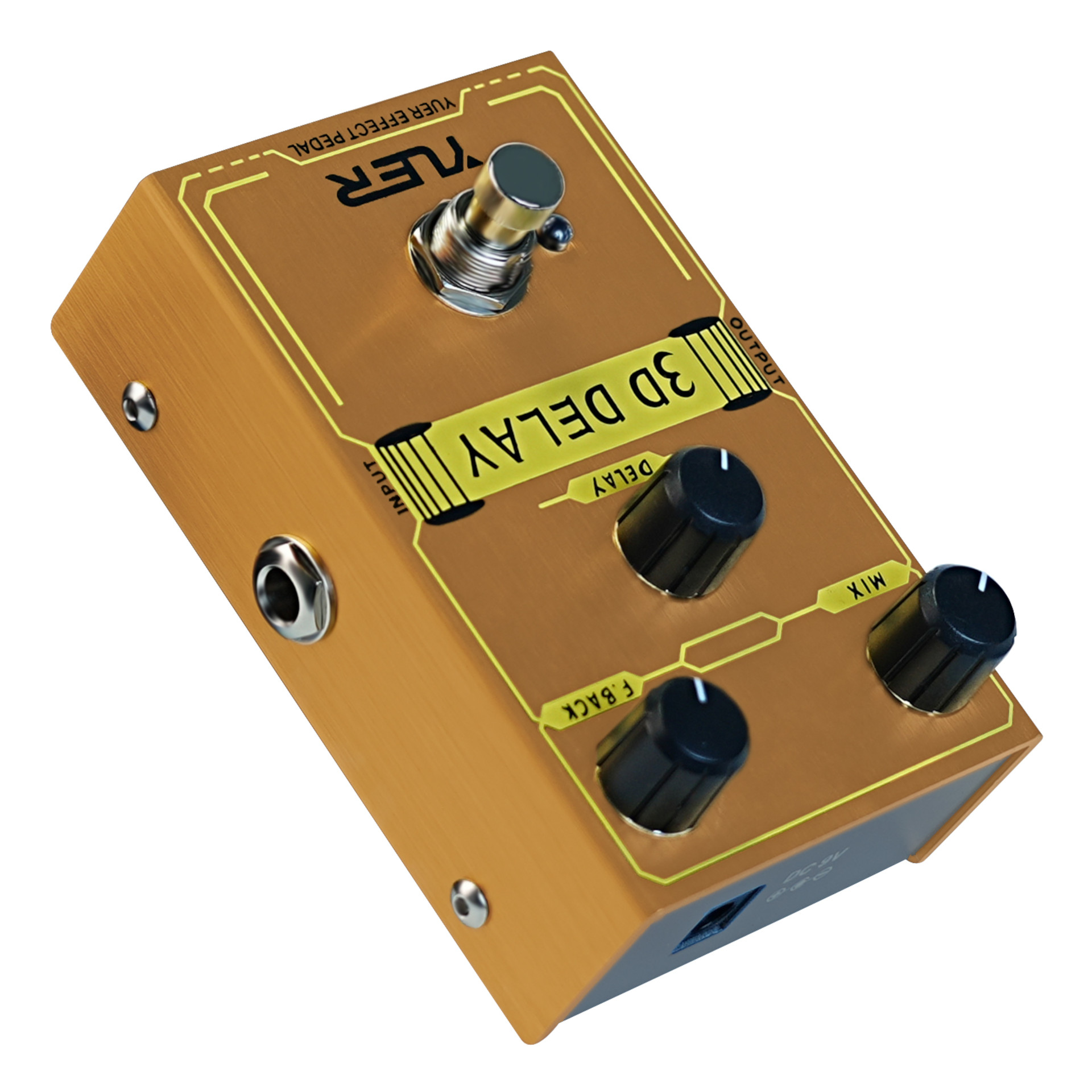Gitarreneffektpedal, 3D-Delay, Metallgehäuse, Goldfarben, Drehregler